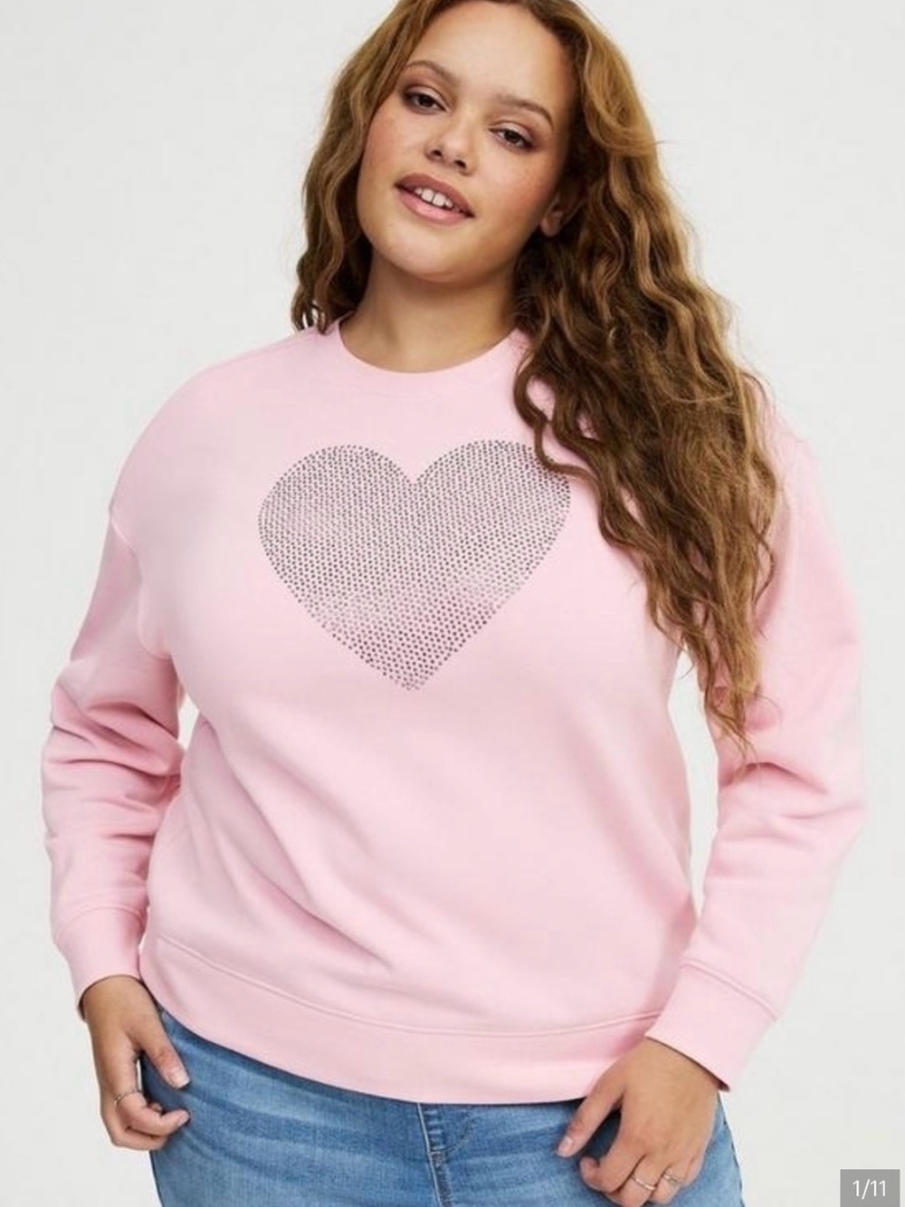 NWT Torrid Pink Crewneck Relaxed Sweatshirt with Studded Heart